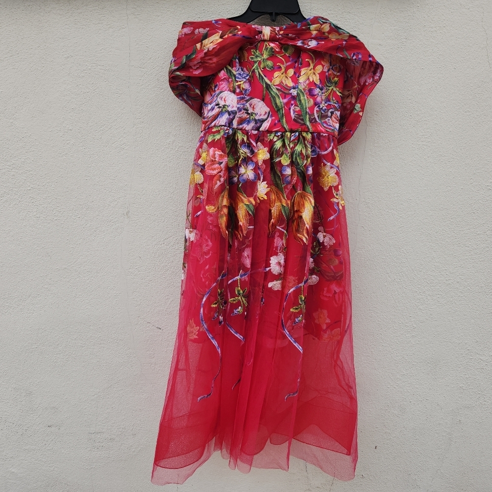 Marchesa Notte Women's Ribbons Tulle Midi Dress in Pink - Picture 5 of 12